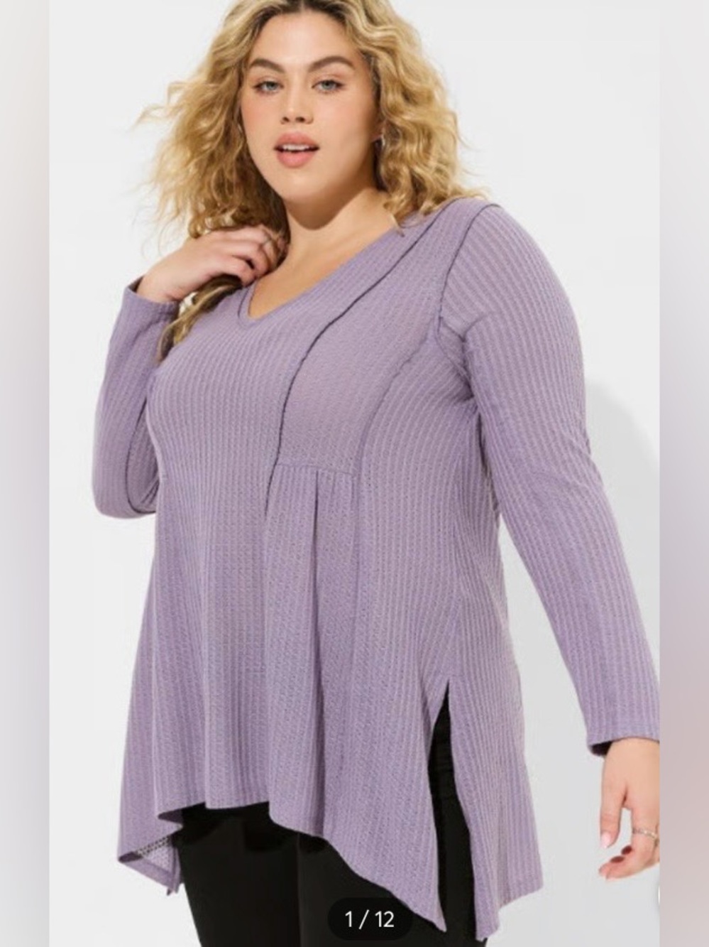 Torrid Tunic Waffle Knit Purple Sharkbite Hem Blouse Thermal Shirt